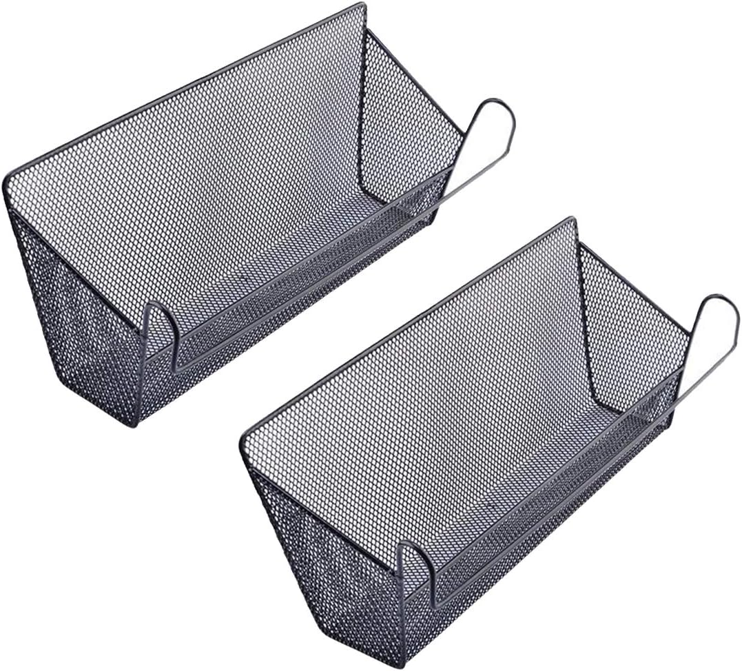 2Pack Dormitory Bedside Storage Baskets, Mesh Origanizer for Books Phones Drinks Office Home Table Hanging Organizer Desktop Corner Shelves - Black