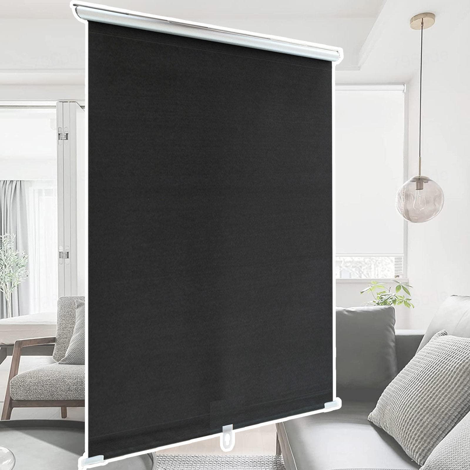 Dzhtuf Black Suction Cup Sunshade Blinds,Waterproof Out Roller Shades,Free-Perforated Cordless Curtains,Width Sizes 30-75Cm,Pull Down Retractable Roller Blinds,Fabric Window Shades,-45×125Cm（18*49In）