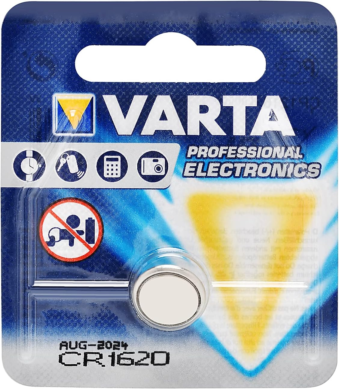 Varta Professional Electronics CR1620 High-Tech Lithium Button Cell, Use for Smart Home Gadget like Key Fobs, Remote Control Scales, Medical Applications, 1 Pc