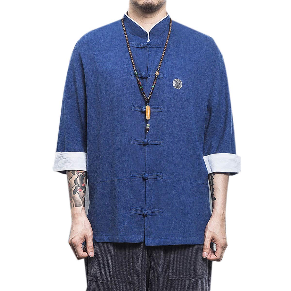 PRIJOUHE - Cardigan kimono uomo, stile giapponese, cotone e lino, a sette maniche, leggero