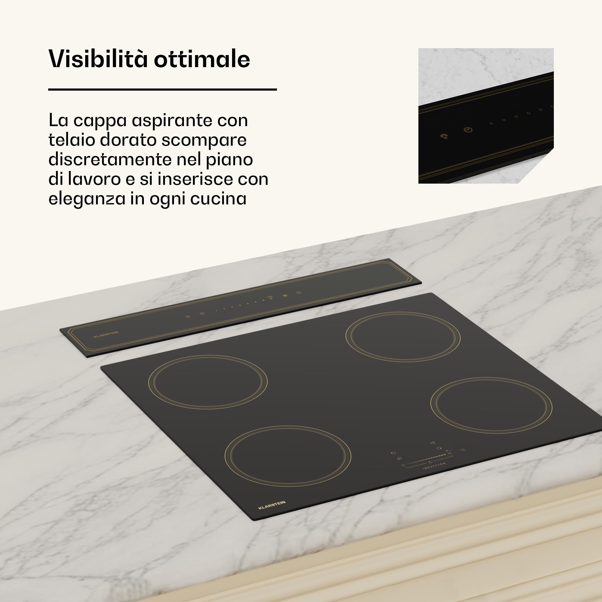 Klarstein Victoria Cappe a Scomparsa - A Efficienza Energetica, 713,8 m³/h Flusso d'Aria, Super Silenziosa 52 dB, Pannello Touchscreen, Filtri Lavabili, LED, Nero