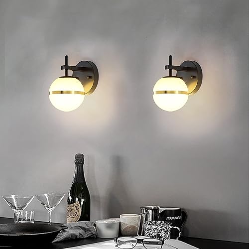 Miniatura 6 de Doraimy Lighting Paquete de 2 lámparas colgantes modernas de isla de cocina de 4.7 pulgadas, lámpara colgante negra de vidrio esmerilado, lámpara