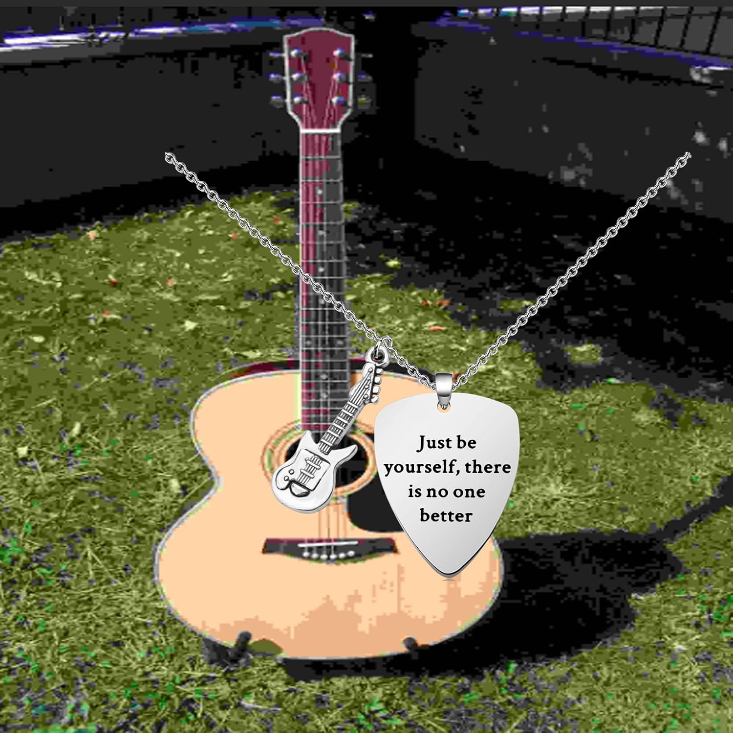 BEKECH Singer Fans Gift Guitar Pick Necklace Just Be Yourself There Is No One Better Guitar Lover Necklace Fans Gift