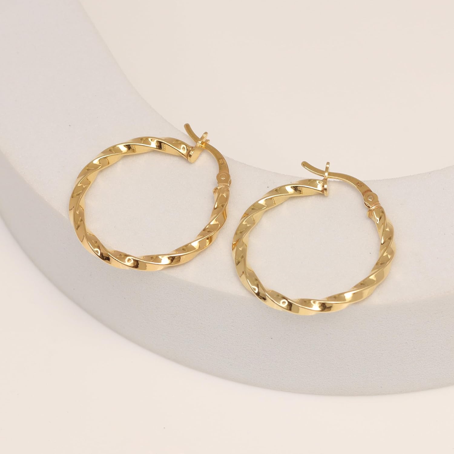Charmsy 925 Sterling Silver Hoop Earrings for Women | 14K Gold-Plated 2 MM Thickness Classic & Twisted Hoops Earring for Women | Size 15/20/25/30/40/50MM - Image 3