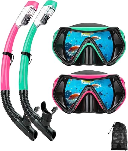 Miniatura 20 de Equipo de esnórquel para adultos, juego de máscara de esnórquel en seco, juego de máscara de buceo para adultos, máscara de buceo panorámica