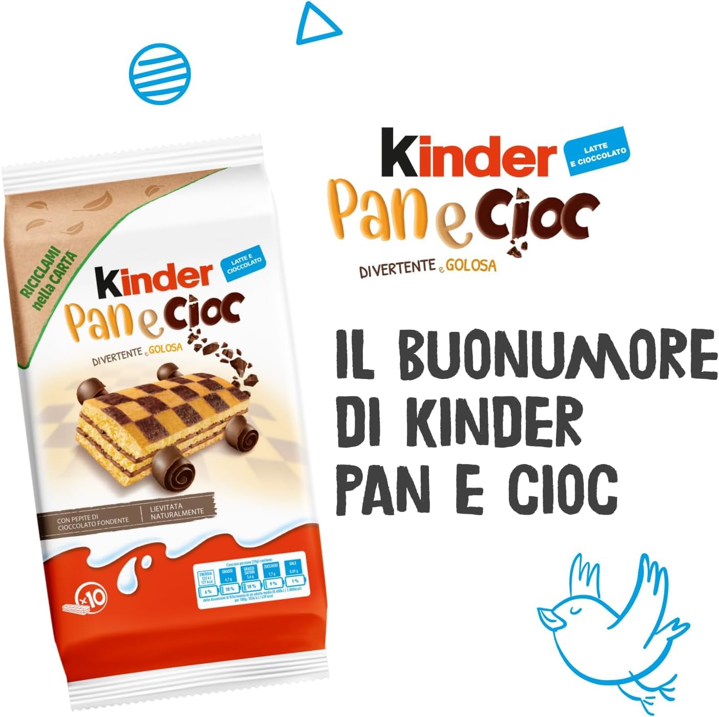 Kinder Pan e Cioc – 3 Beutel × 10 Stück (30 Snacks) – weiche Milchbrioches mit Schoko-Stückchen, einzeln verpackt, ideal für Frühstück, Schule & unterwegs, Familien-Vorrat + Italian Gourmet polpa