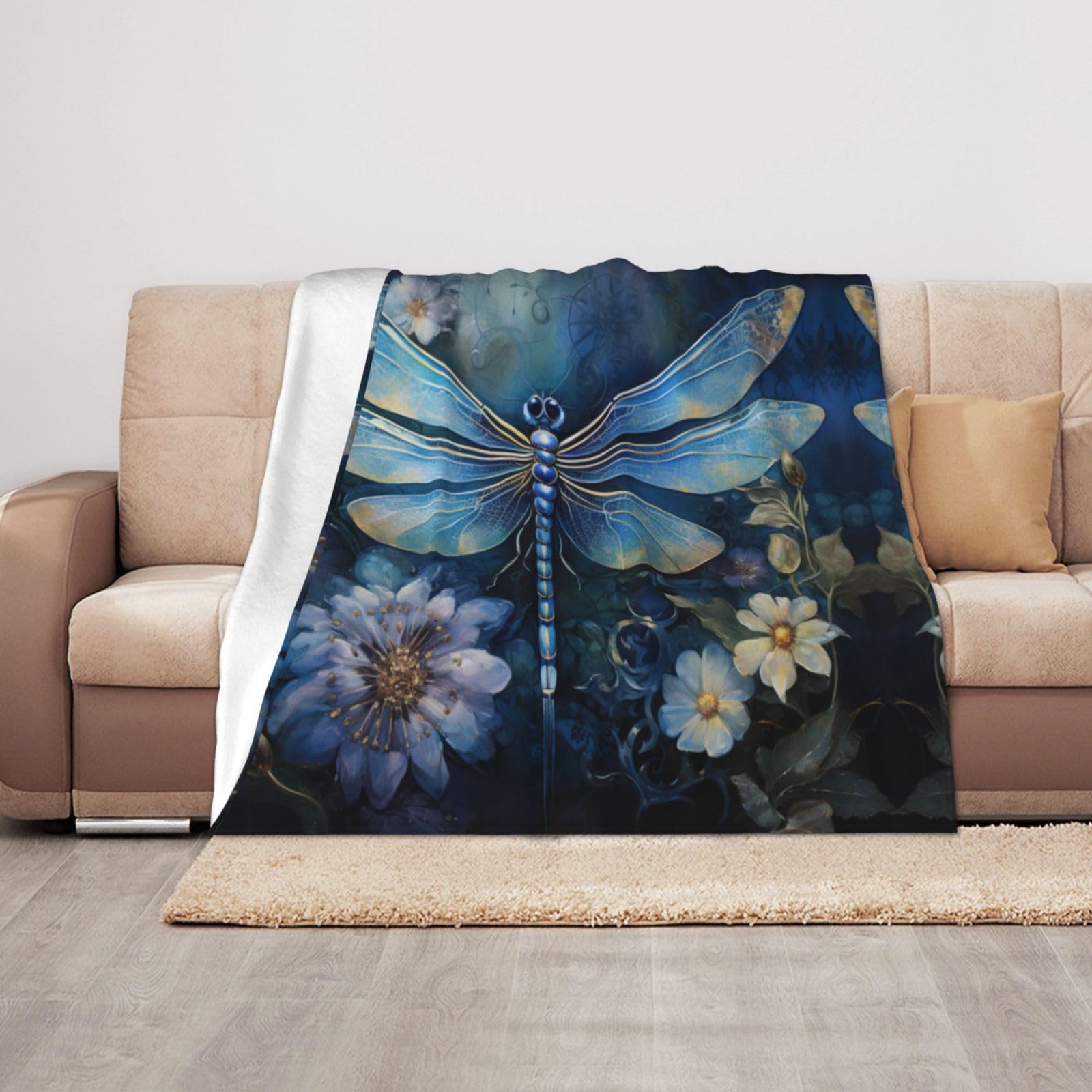 Couverture douce libellule bleue plaid chaud 127x101 cm