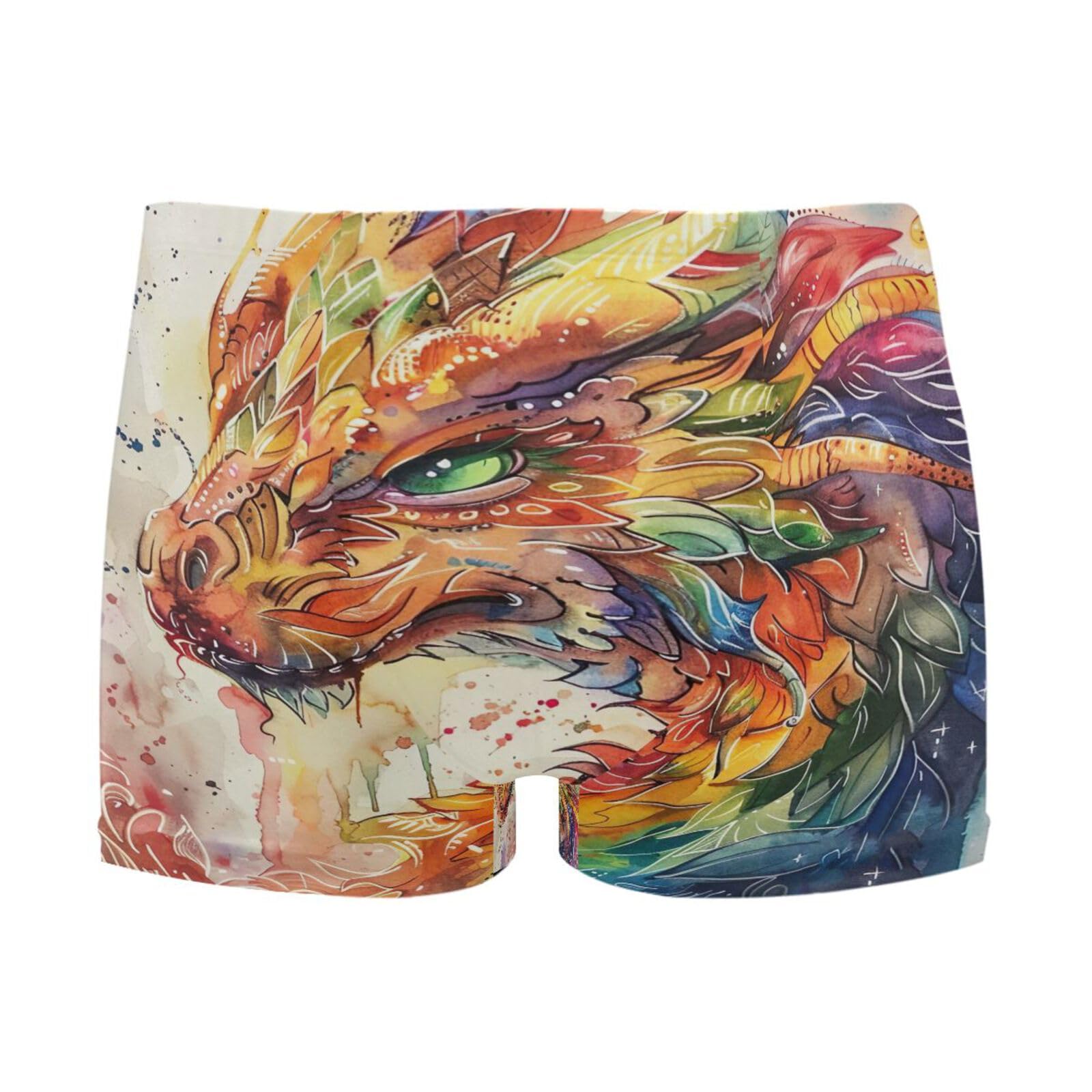 Mens Swimwear Colorful Watercolor Dragon Short Swim Trunks Square Leg Swimsuit Bathing Suits for Men L 202b6003