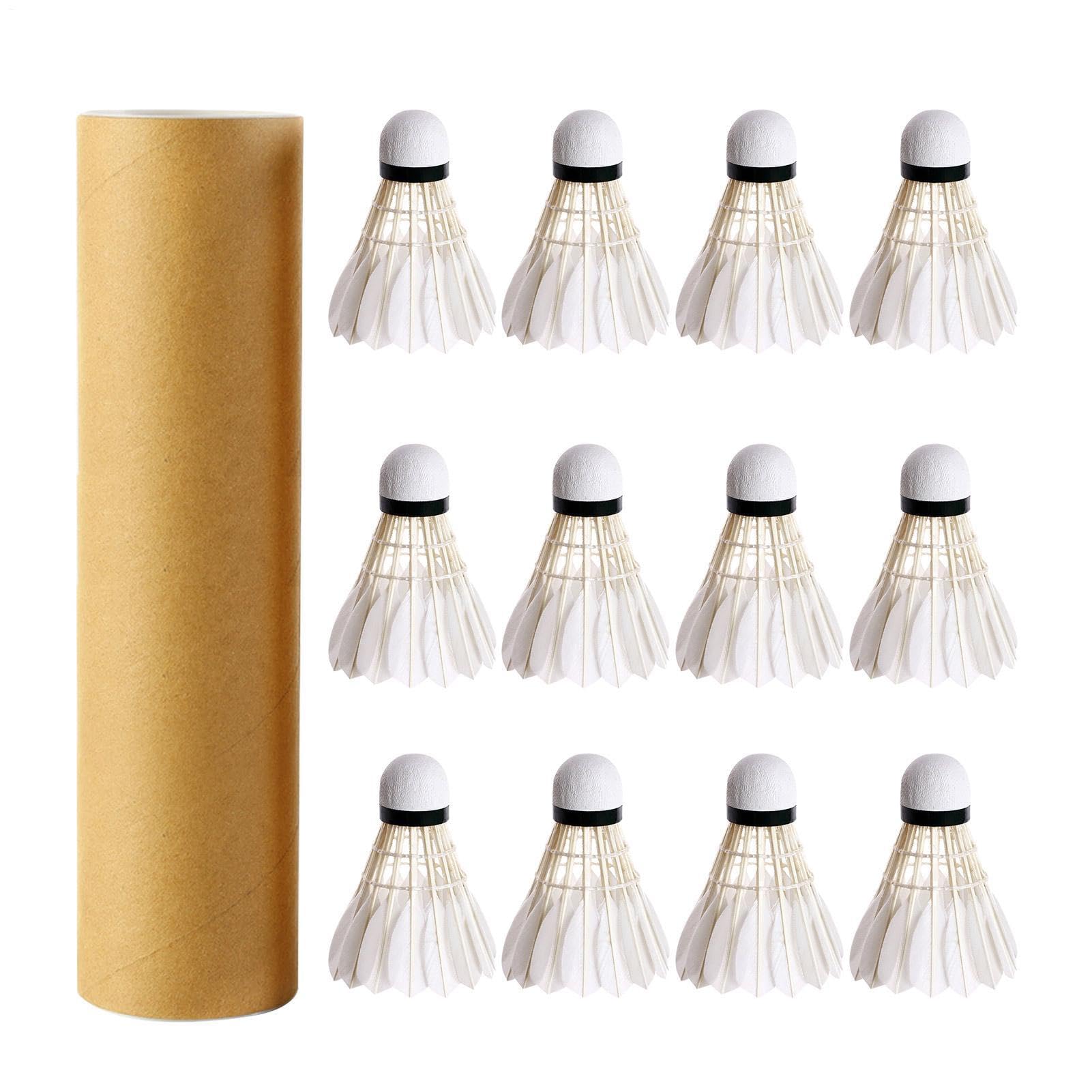 12PCS Badminton Shuttlecocks feathers | Duck feathers Hard Head Shuttle Balls | High Elastic Waterproof | Great Durability Stability | Badminton Equipment for Training, Match, Competition