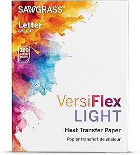 Sawgrass VersiFlex Light Heat Transfer Decoration Paper - For Uncoated Products - Fabric - Wood - Clean, Sharp Transfers - Self-weeding - Home Decor, Gifts, T Shirts, Hats - 100 Sheets - 8.5x11 Inches