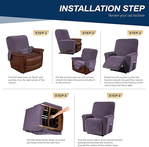 Miniatura 13 de Asnomy Fundas para sillas reclinables con bolsillos, funda elástica de terciopelo para sofá reclinable, 1 pieza, protector de muebles para perros