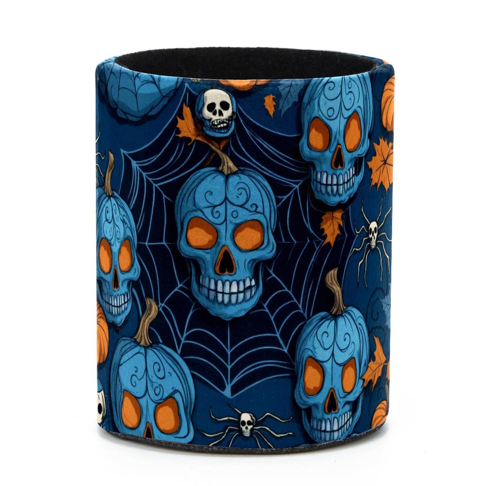 VAPOKF Round Pencil Holders for Desk, Halloween Skulls Pumpkins Pen Holders Pen Pot Makeup Brushes Storage Desktop Stationery Supplies Organiser for Home Office