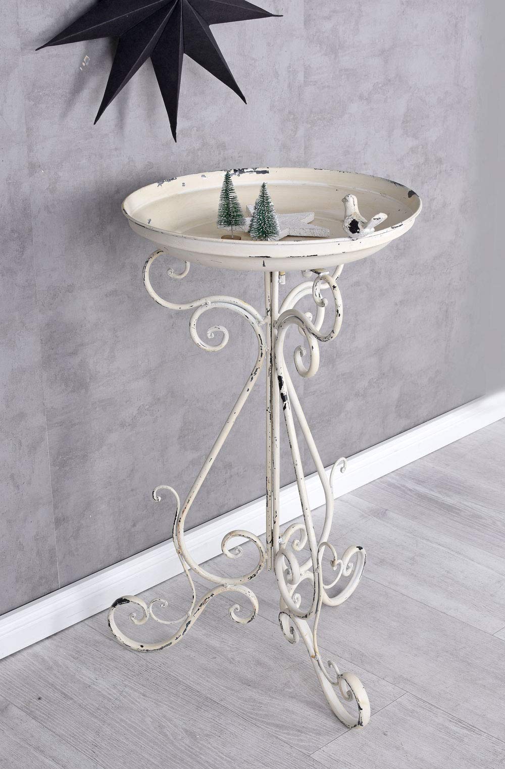 PALAZZO INT Vogelbad Metall Shabby Chic Weiss Vogeltränke Garten Schale Antik Look Jardin des Plantes Eisen Vogelschale 70 cm