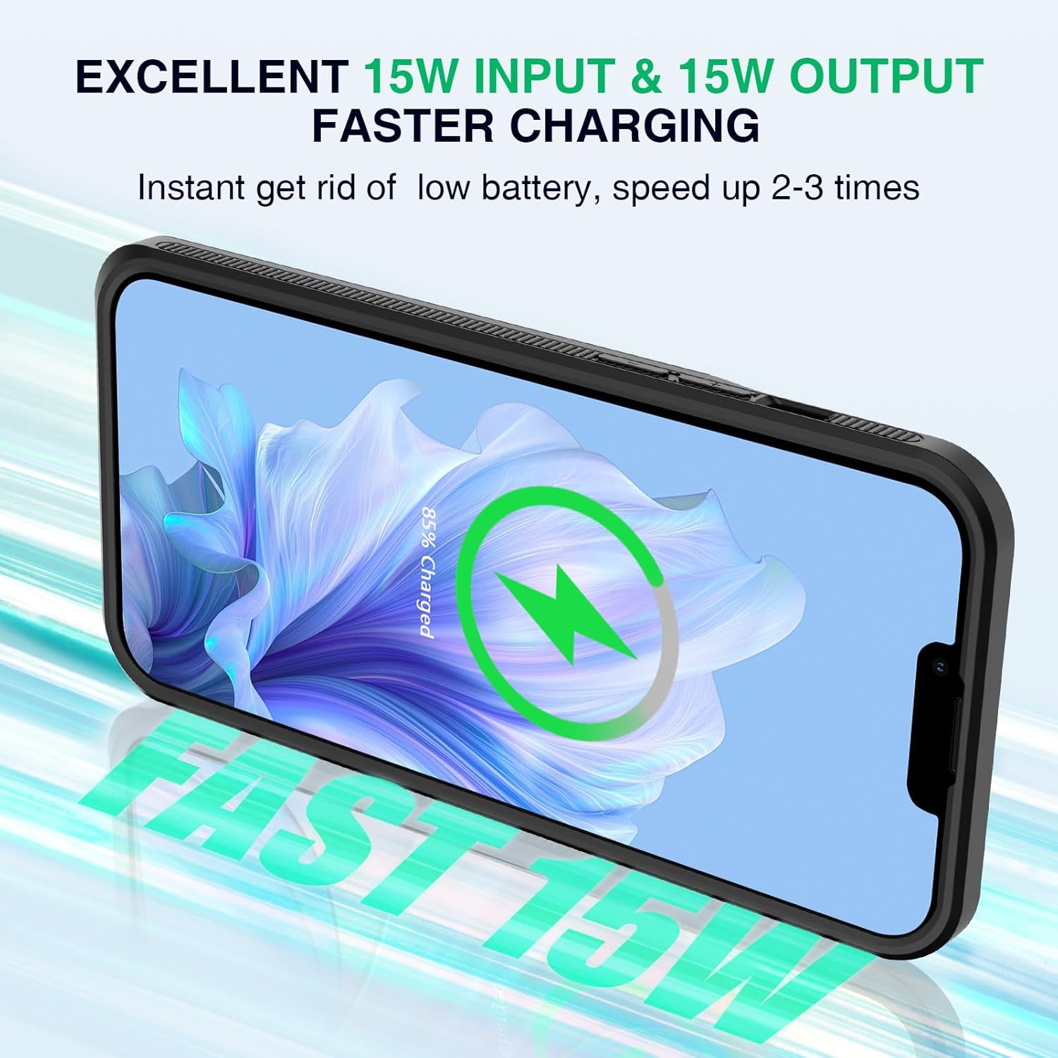 Battery Case for iPhone 14 Pro Max/14 Plus/13 Pro Max/12 Pro Max, Rechargeable Case Charger Soft TPU Anti-Slip Slim 8000mAh 15W Fast Charging Juice Box for 12/13/14 Pro Max/14 Plus 6.7inch-Black