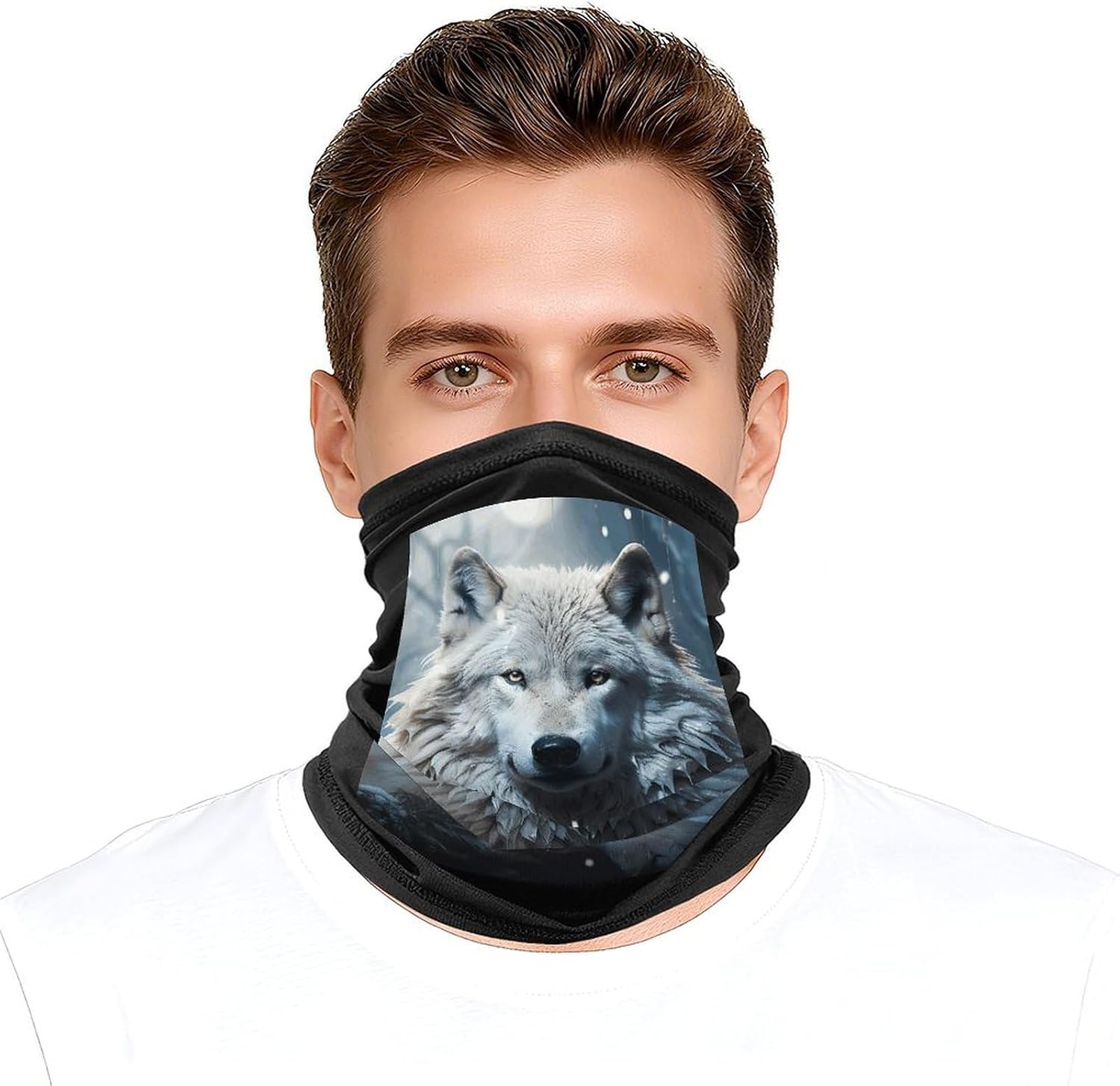 Wolf Sitting in The Snow Neck Gaiter Face Mask UV Protection for Men Women, Breathable Quick Dry Face Cover Bandana Outdoor Sports Balaclava Wind-Proof for Hiking Skiing Motorcycle Cycling