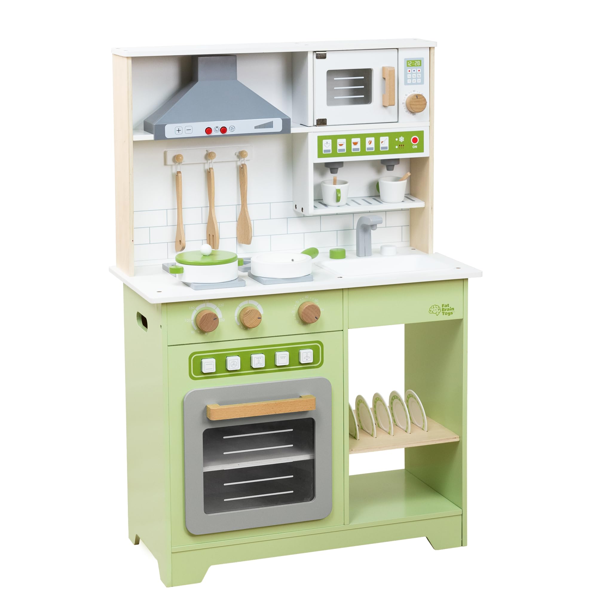 Fat Brain Toys Cook, Bake, and Brew Modern Deluxe Kitchen - Wooden Playset, 3+