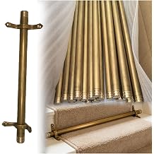30 32 34 36 38 40 in Stair Rug Runner Rods Holder Bracket Set, Antique Brass Metal Carpet Slip Stopper Stairway Runner Bar, Stair Carpet Fasteners Tubular Pole3 pcs,Length 34"