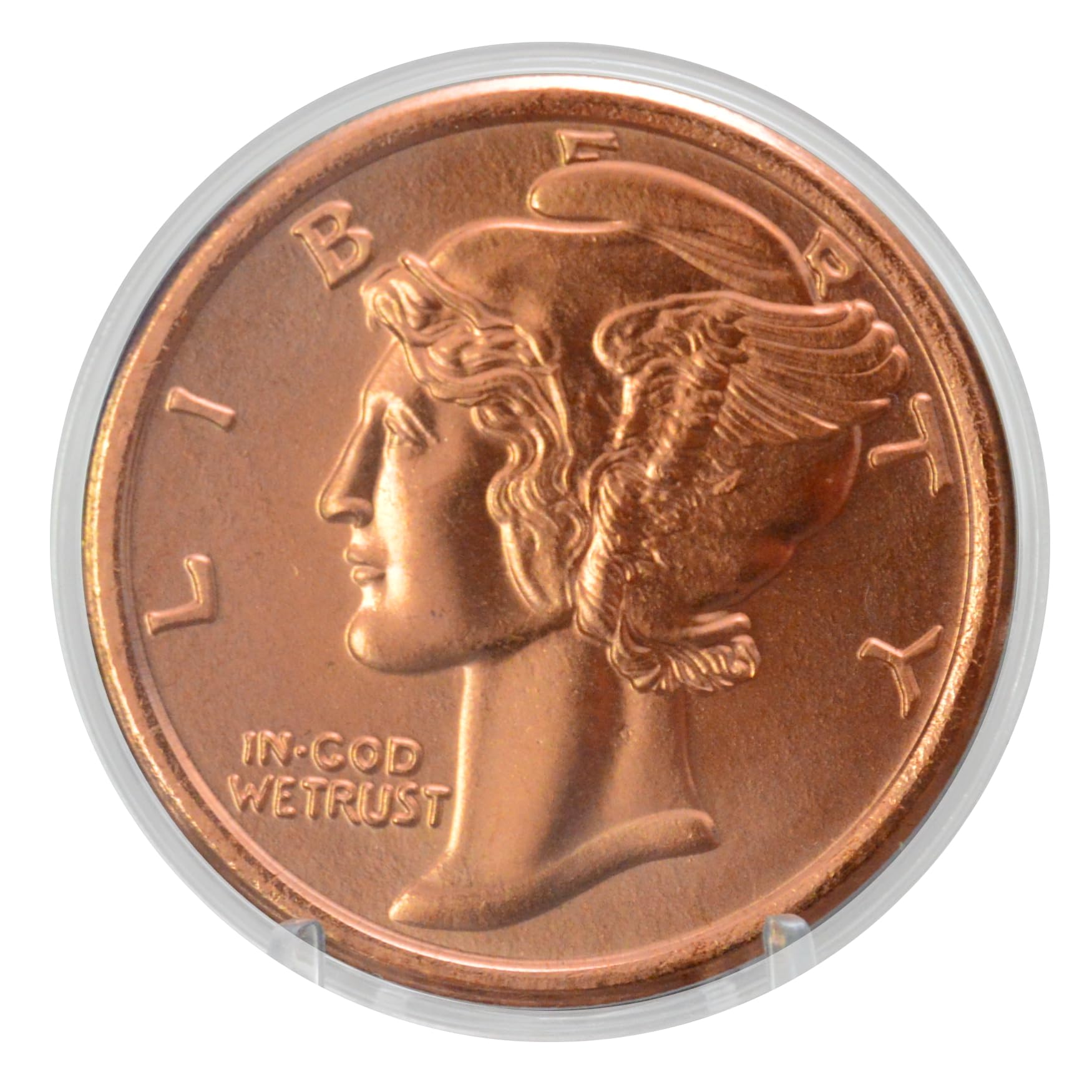 Mercury Dime Design 1 oz Pure .999 Copper Round Collecticble Jumbo 39mm Coin in Capsule - COA by Heavenly Metals