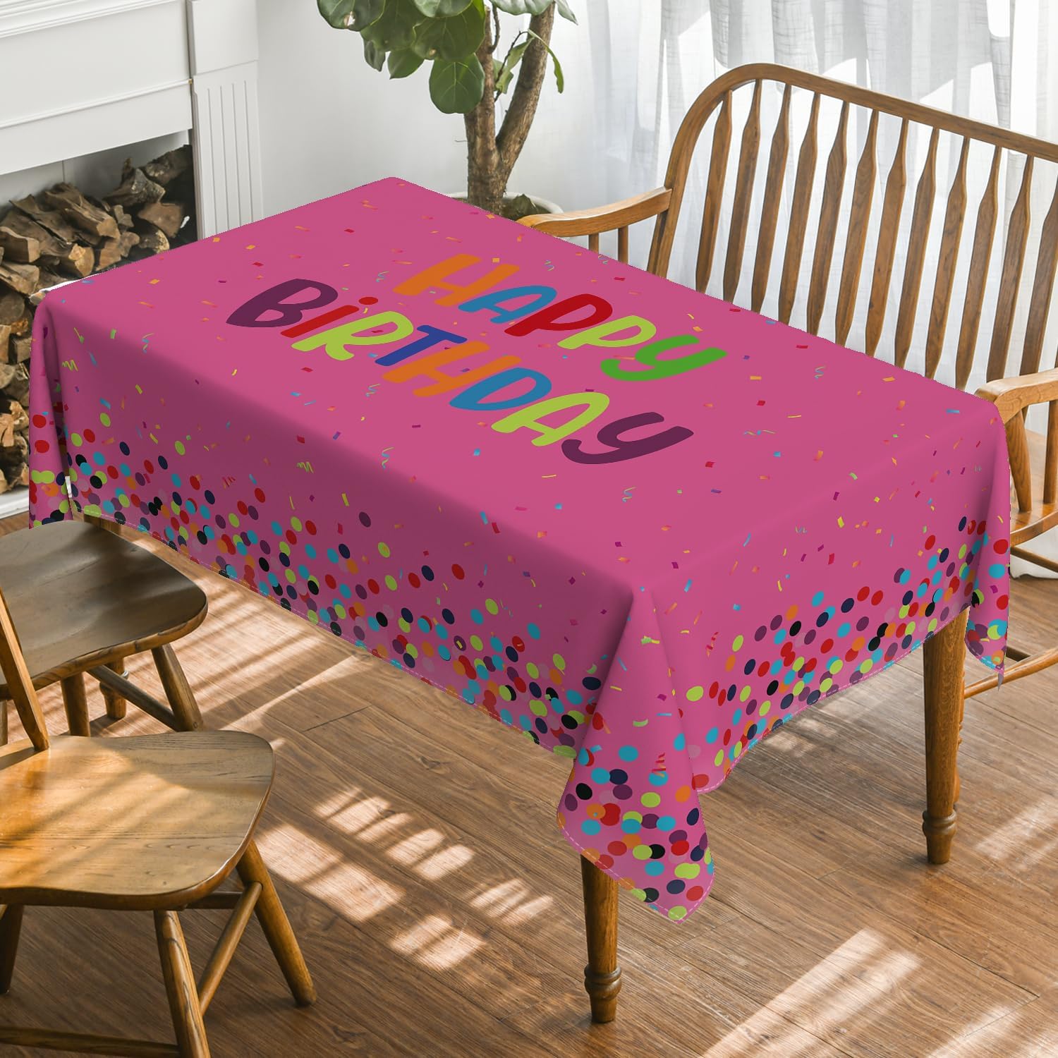 Horaldaily Happy Birthday Tablecloth, Pink, 60×104 Inch Rectangular image 2