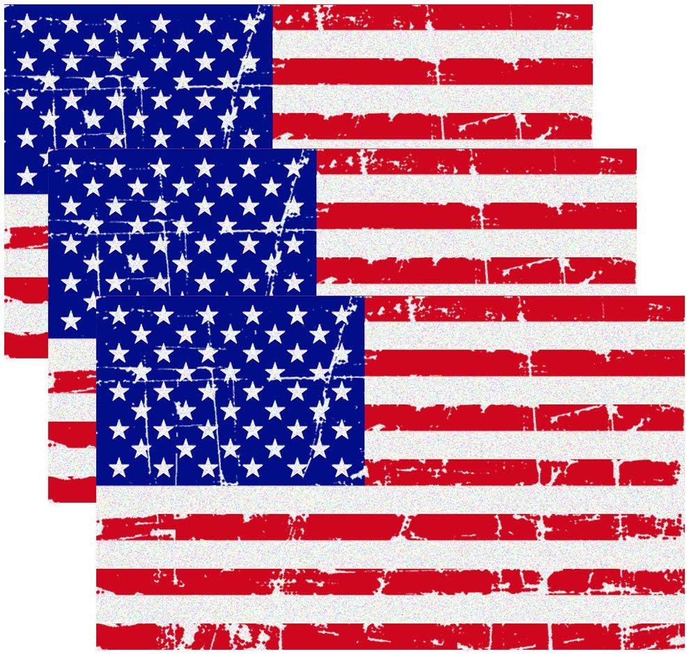 Creatrill Reflective Distressed Full Color American Flags Decal – 3 Packs 3x5 in. Tactical Military Tattered USA Flag Stickers for Cars and Trucks, Hard Hat or Lunch Box