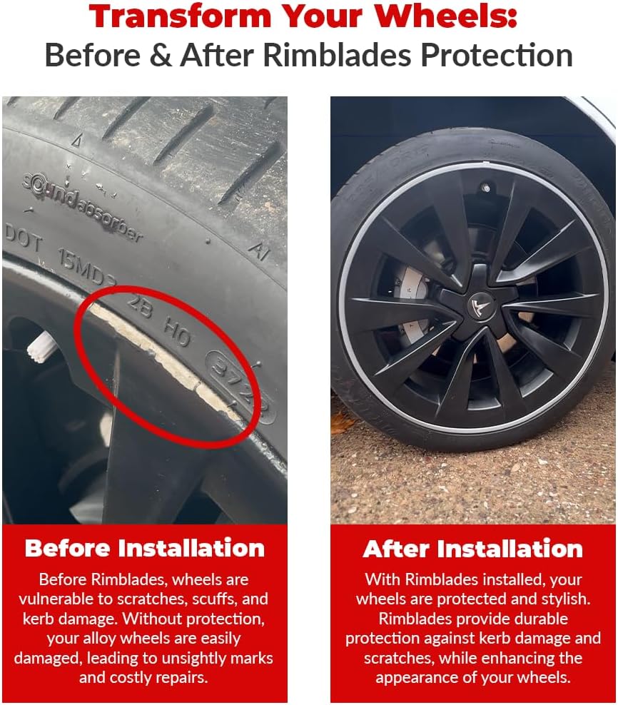 Orange Rim Protectors for Alloy Wheels by Rimblades Light - Fits Up to 22" X 4 Rims | Easy DIY Exterior Car Accessories | Protects Against Curb Rash