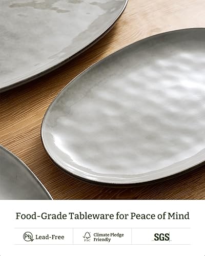 Miniatura 5 de famiware Serving Platter, Oval 15.59/14.3/12.9inch Serving Dishes for Entertaining, Serving Bowls, Reactive Glaze, Stoneware Serving Trays for Gris