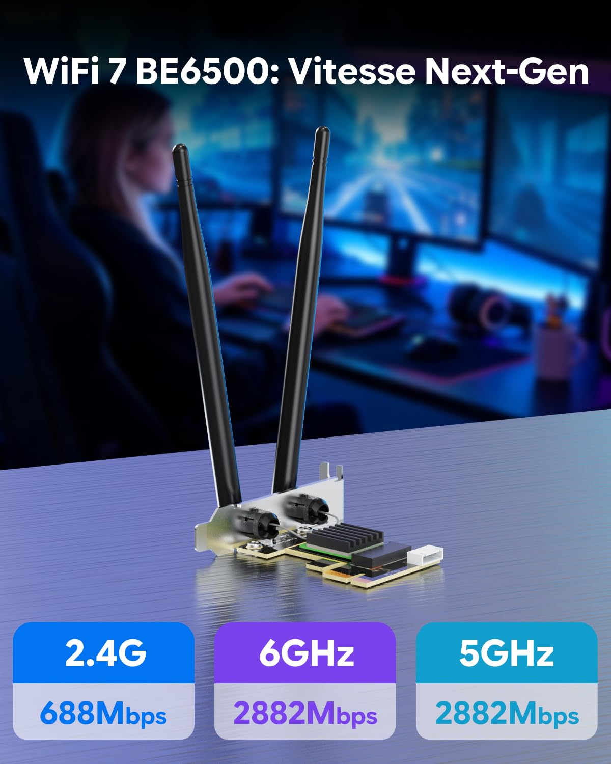 WAVLINK Carte WiFi 7 PCIe BE6500 avec Bluetooth 5.4，Carte WiFi pour PC