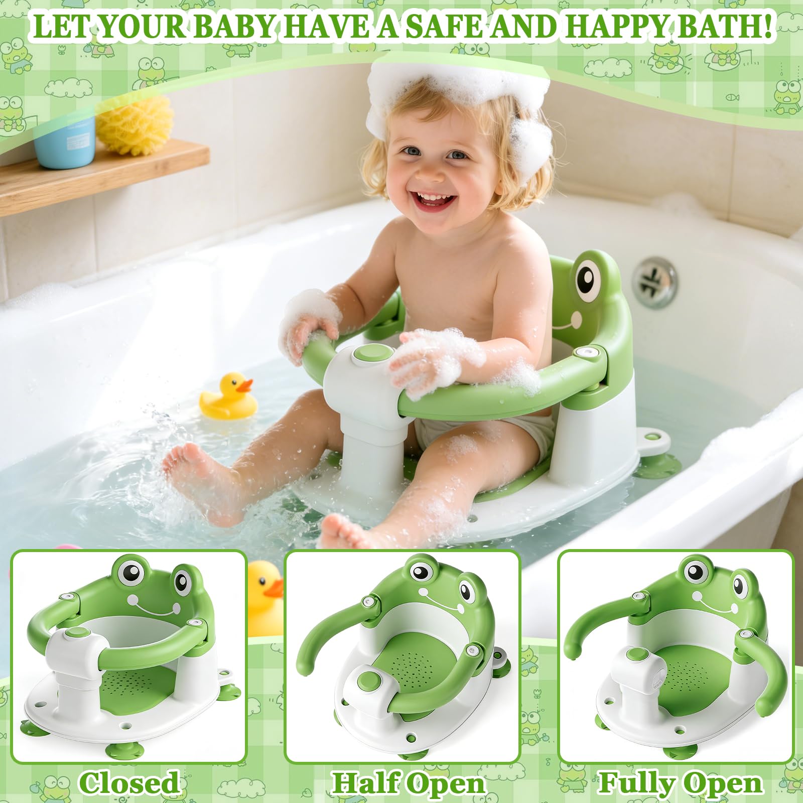 Seggiolino Doccia Bimbo,Bambino Seggiolino da Bagno,Seggiolino Vasca da Bagno Bambino,Seggiolino da Bagno con 4 Ventose,per Bambini a Partire da 6 Mesi per Doccia o Vasca da Bagno - Verde
