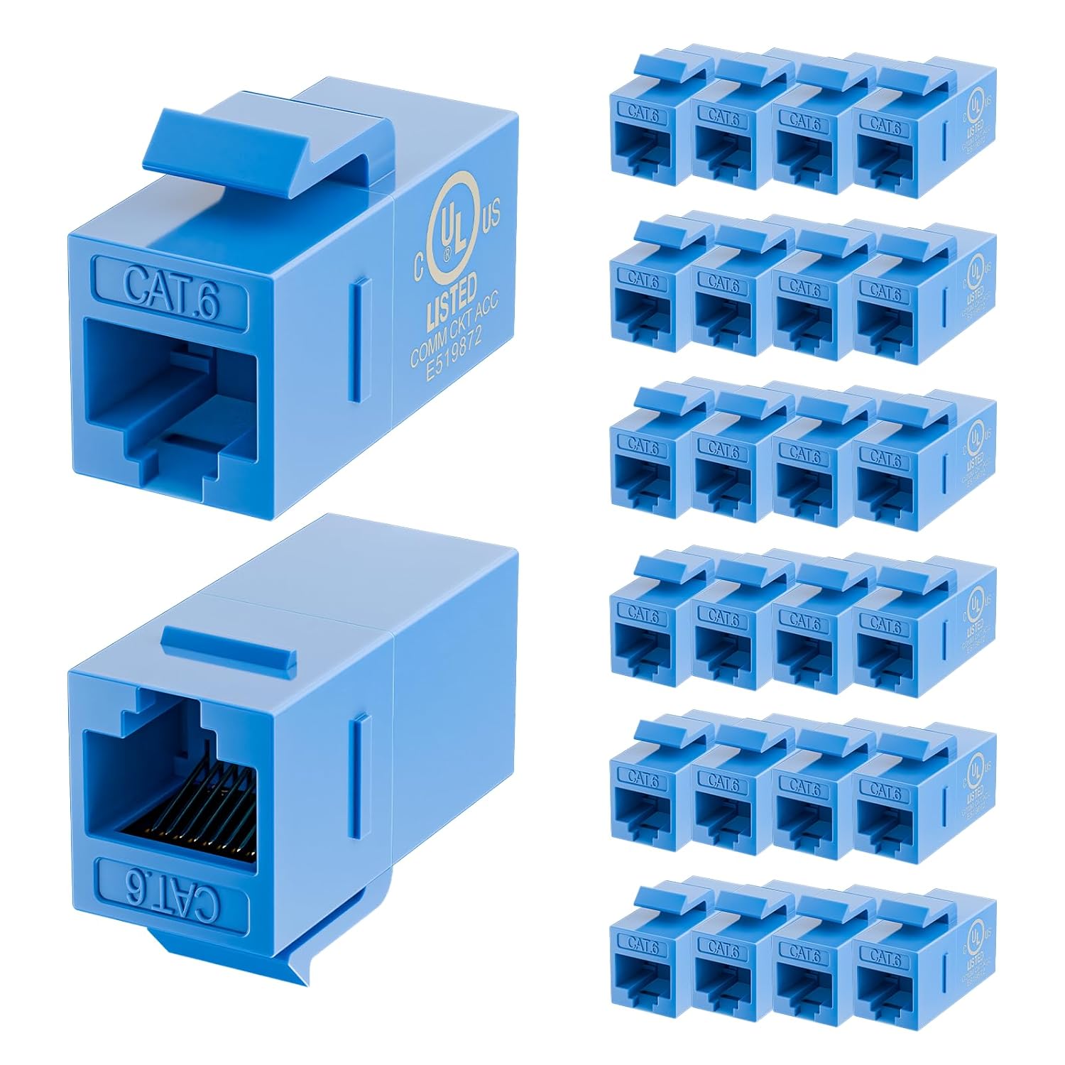 25 Pack CAT6 Keystone Coupler, UL Listed Ethernet Keystone Jack Female to Female, Gold-Plated RJ45 Cat6 Keystone Coupler UTP for Cat6/Cat5e/Cat5 Network Cable, 10Gbps, Blue