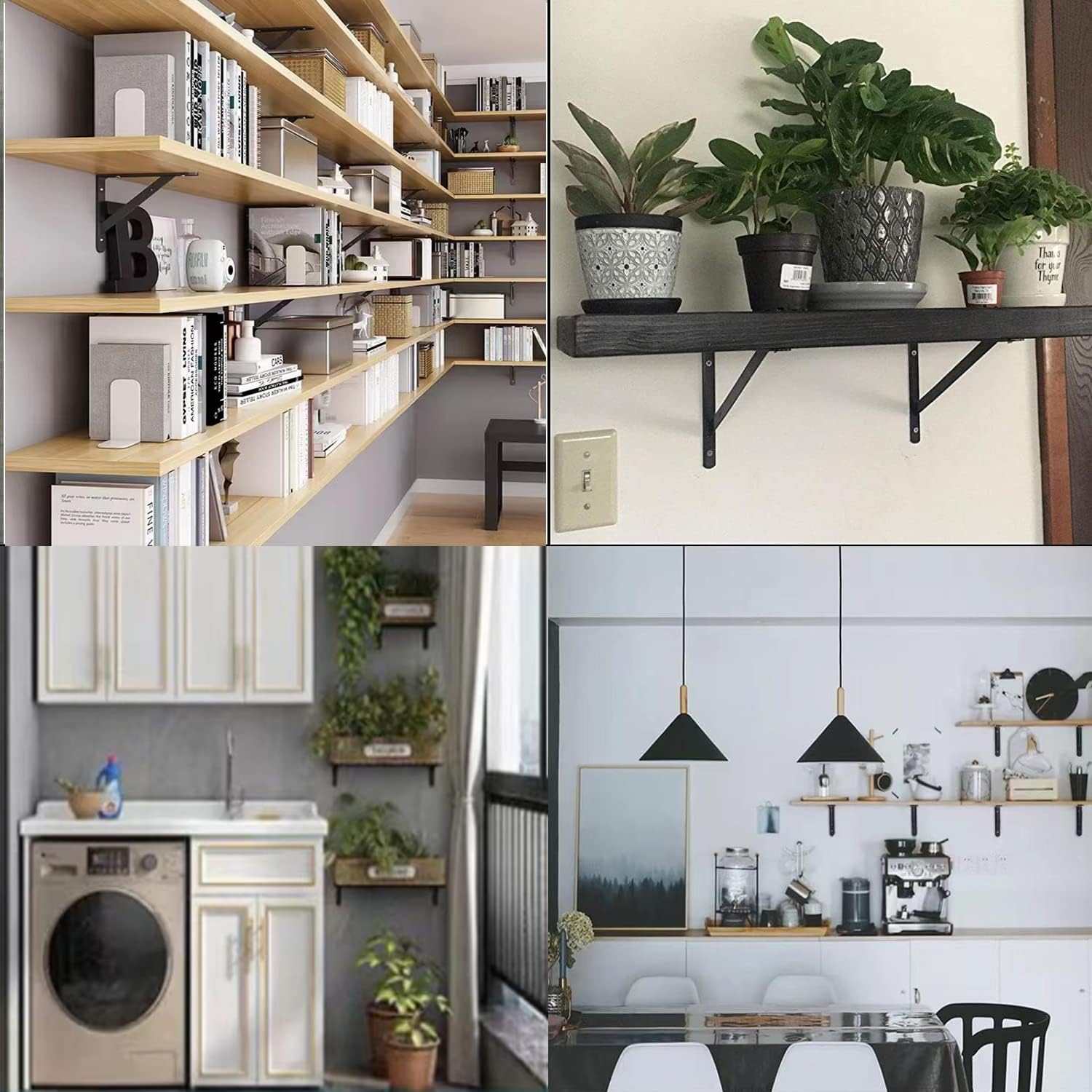 4 pcs Shelf Brackets Heavy Duty Triangle Shelving Brackets Right Angle Wall Mounted Shelf Supporters, Black 6 inch (4)