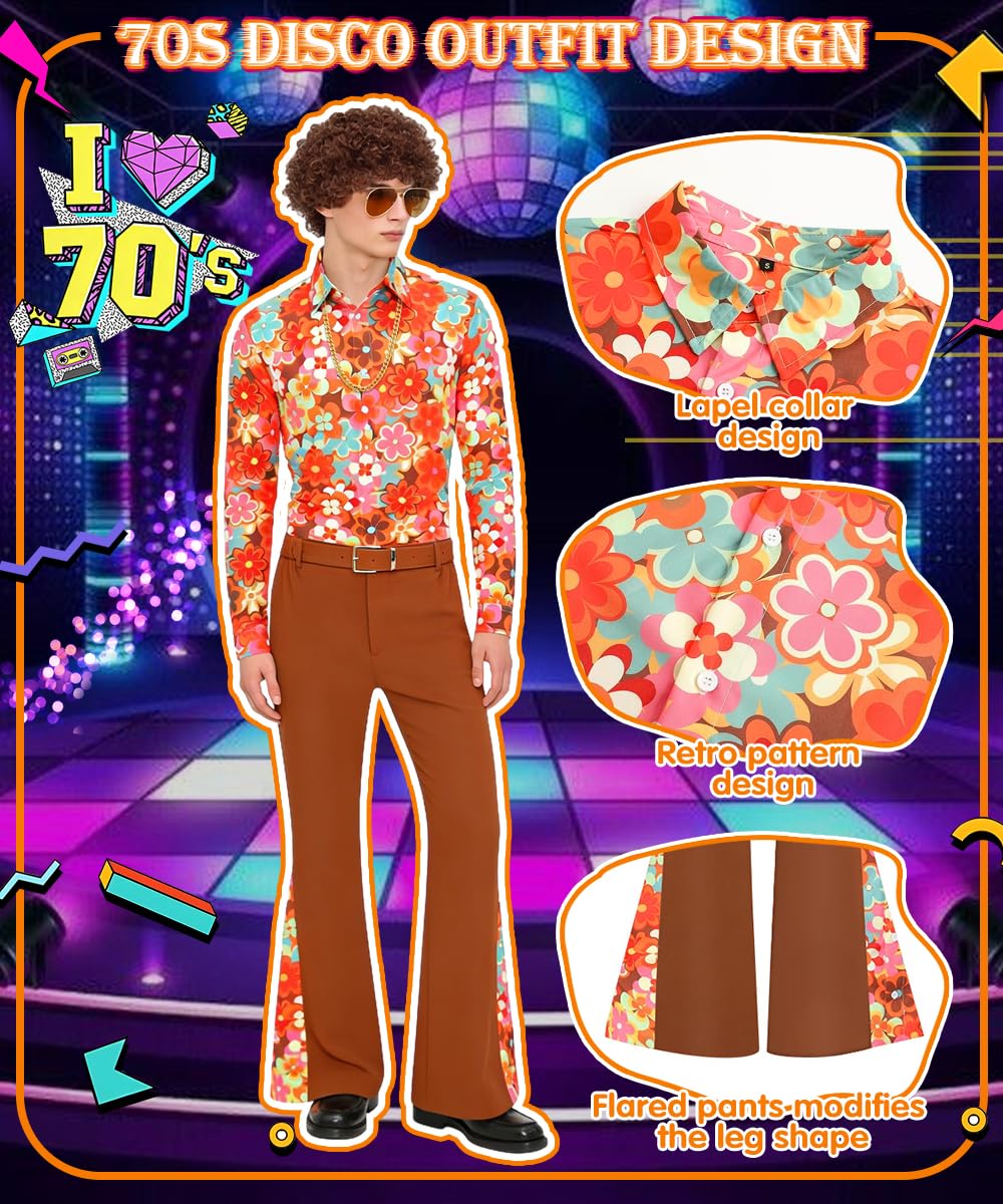 Deguisement Disco Homme, Tenue Annee 70, Vetement Disco homme et Accessoires, Perruques, Costumes Carnaval pour Halloween, Annee 60 70 Party, Anniversaire, Cosplay