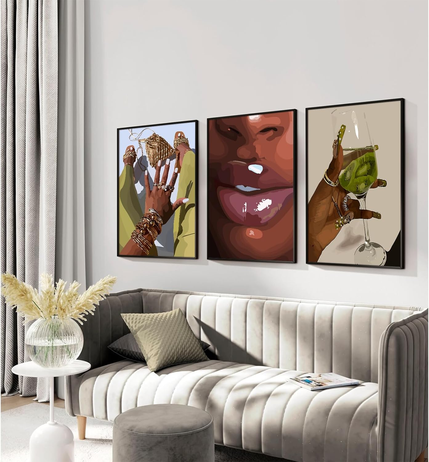 Black Girl Wall Art African Woman Canvas Wall Decor American Black Women Wall Art Black Female Pictures Fashion Abstract Poster for Home Bedroom 24x36 Inch Unframed Set of 3