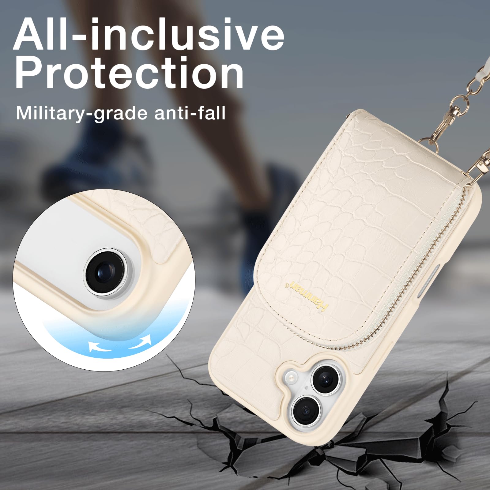 Hanman Magnetische Schutzhülle für iPhone 17, RFID-blockierend, Leder, Reißverschluss, Magnetverschluss, mit Kettenaufnäher, für iPhone 17,3 Zoll, 1, abnehmbare magnetische Brieftaschen-Abdeckung