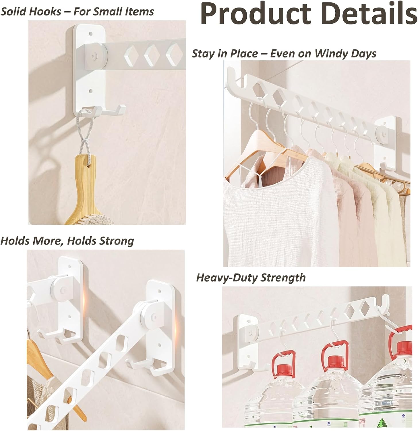 Wall Mounted Drying Rack, 8-Hole Clothes Rack Laundry Room, White