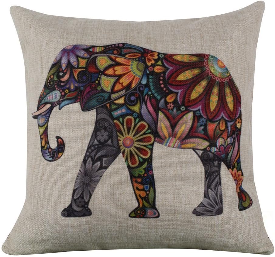 Littlekelly 18" x 18" Bright Color Flower Elephant Burlap Pillow Cases Cushion Covers