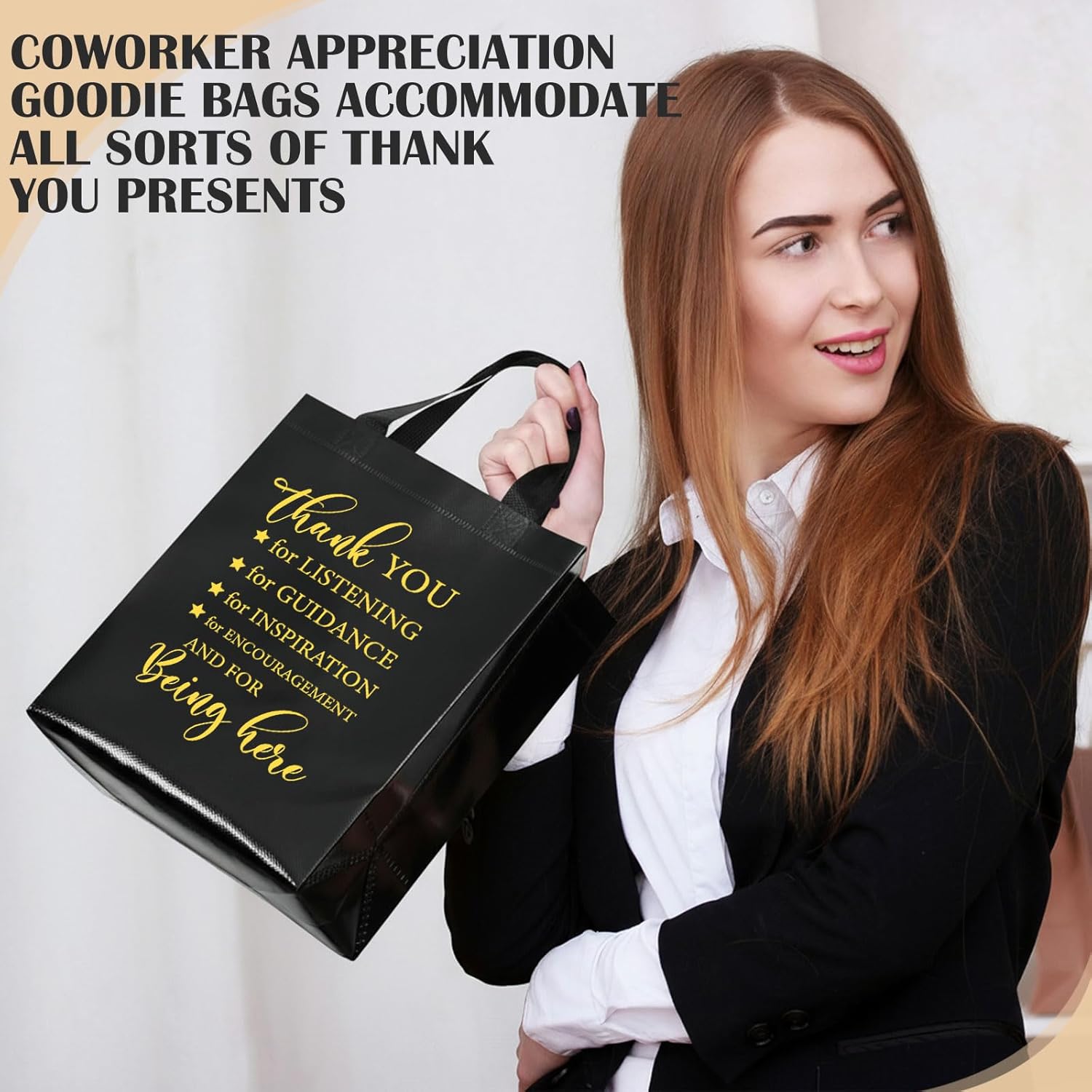 Gaillty 24 Pcs Employee Appreciation Gifts Bags Reusable with Handles, Non-woven Thank You Bags Bulk with Tissues, 8 x 4 x 10 Inch Christmas Gifts for Coworker, Staff, Teacher(Black) - Image 3