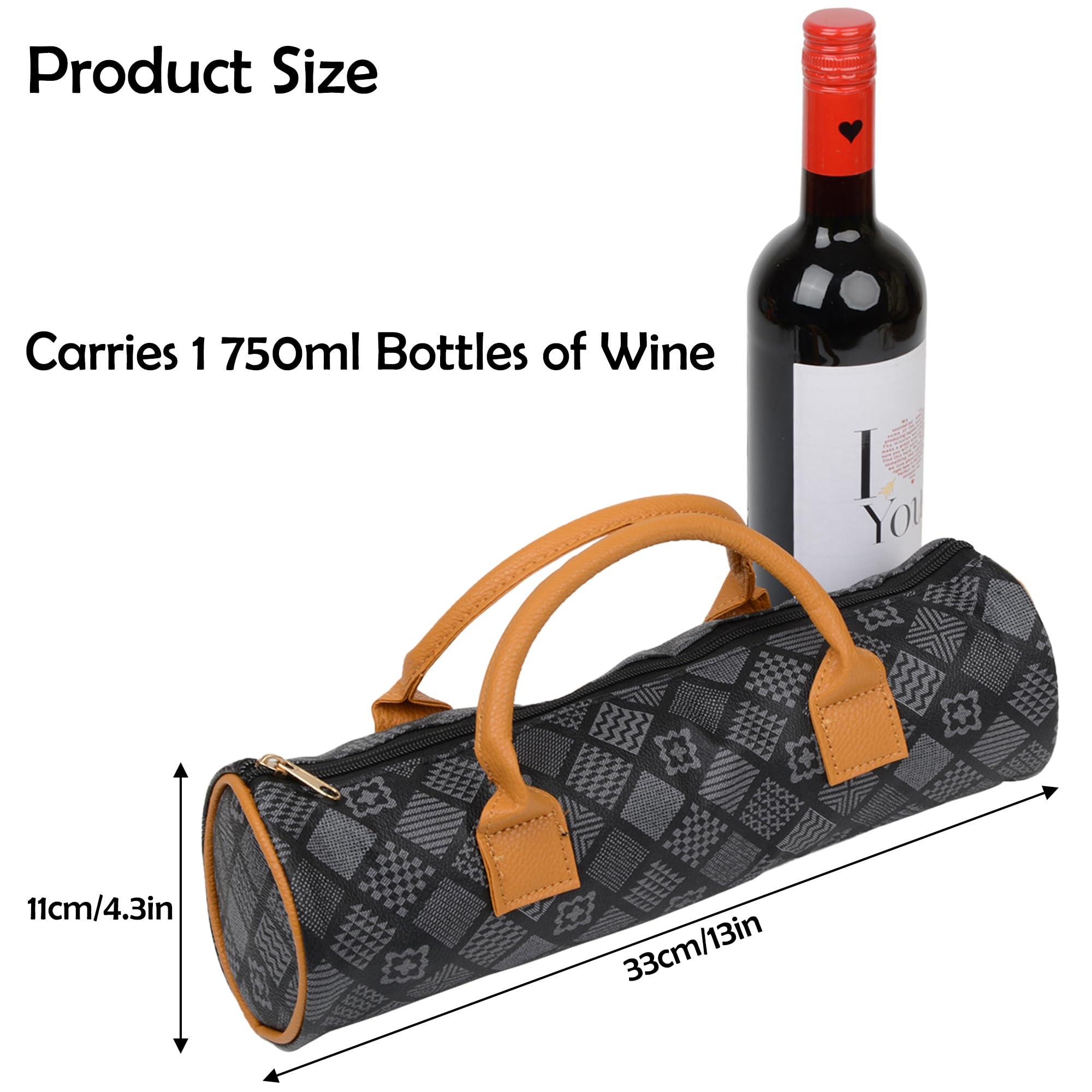 NUOYIA Portable PU Leather Bottle Wine Tote Carrier, Reusable Bottle Padded Case with Handles, Insulated Wine Cooler Bag - Image 2