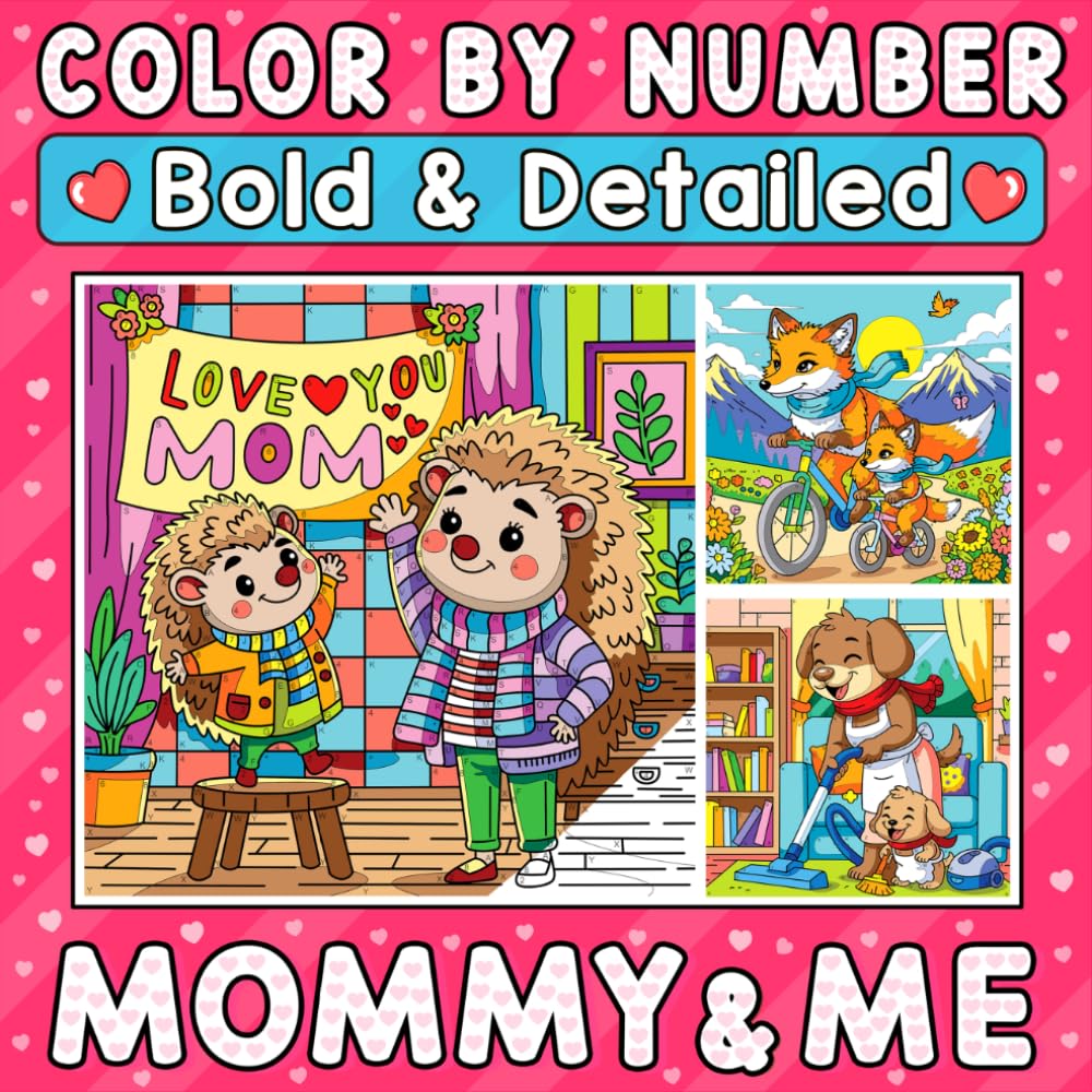 Color By Number Bold & Detailed Mommy & Me: A Meaningful Tribute to Maternal Love Through Cute and Tender Animal Moments