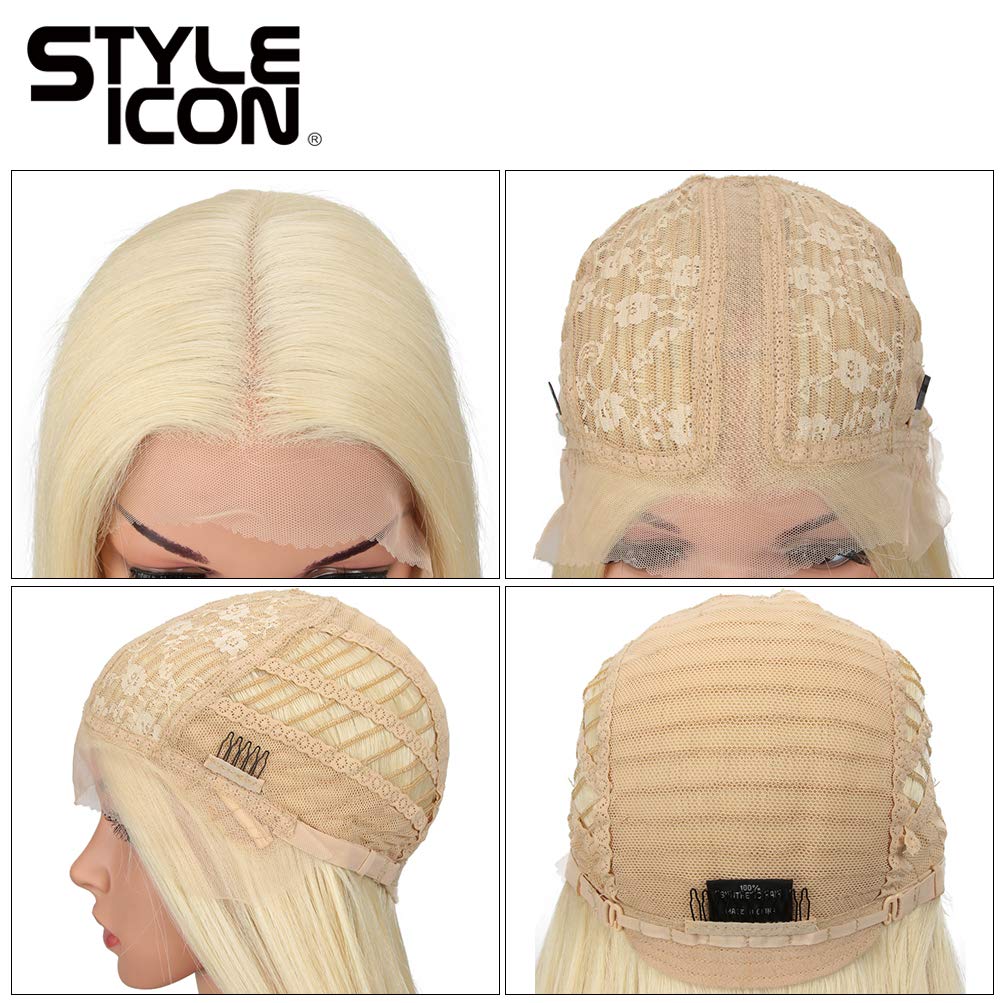 Style Icon 38" Super Long Straight Wigs Lace Front Wigs 6" Deeper Middle Part Lace Wig 613 White Synthetic Wigs(38", 613)