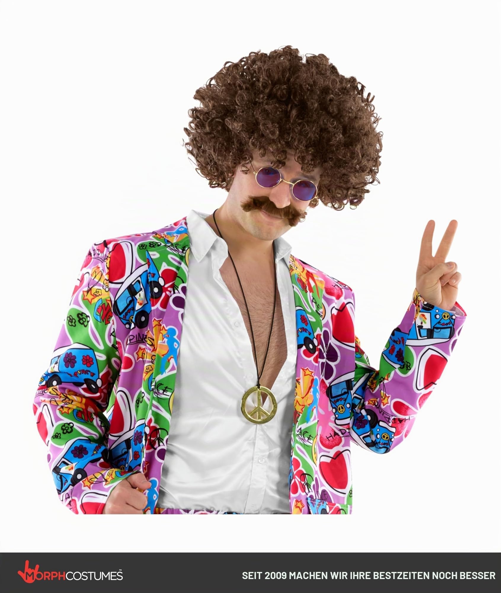 Fun Shack Hippie Kostüm Herren, 70er Jahre Outfit Herren, Kostüm 70er Jahre, Hippie Anzug, Schlagermove Outfit Männer, Faschingskostüme Männer, Karneval