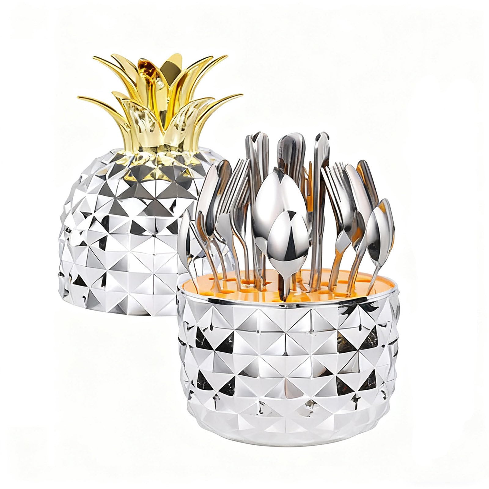 Juego de cubiertos de acero inoxidable, 24 cubiertos en forma de piña, utensilios de comer pulidos con espejo para 6, juego completo de tenedor y cuchara para el hogar o restaurante