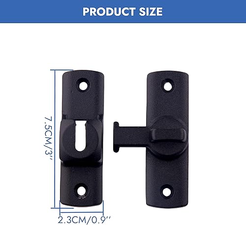 Miniatura 3 de Cerradura de puerta abatible de granero, color negro, resistente 90180, pestillo de puerta abatible para puerta izquierda y derecha, para armarios,