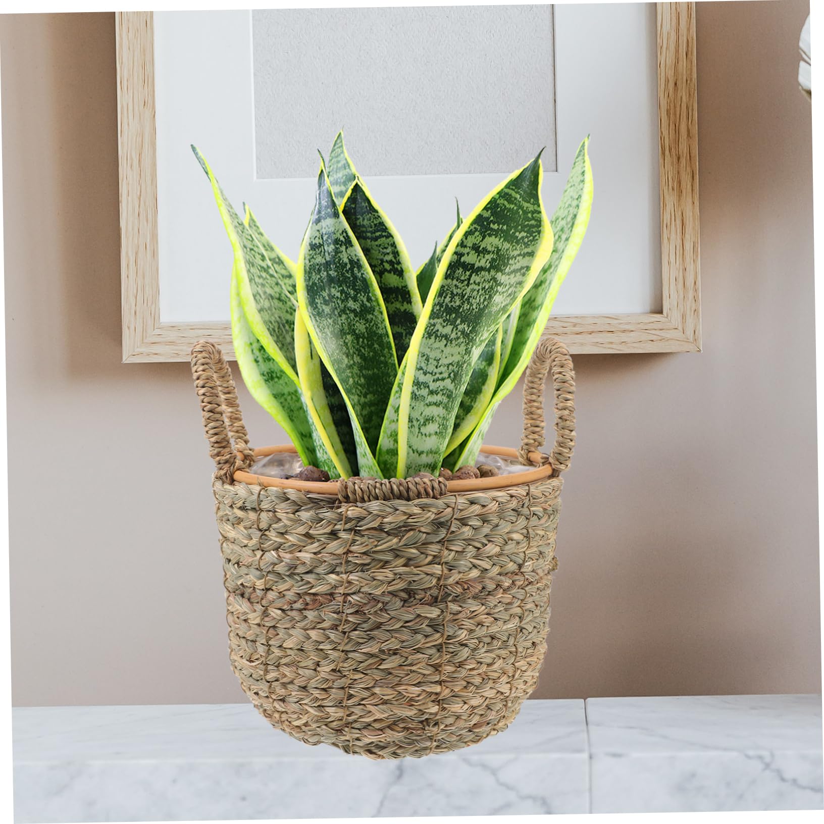 MAGICLULU Cestini Decorativi Per Piante Cestino Portaoggetti in Paglia Intrecciata Piccolo Manico Decorazione Multiuso Per La Casa