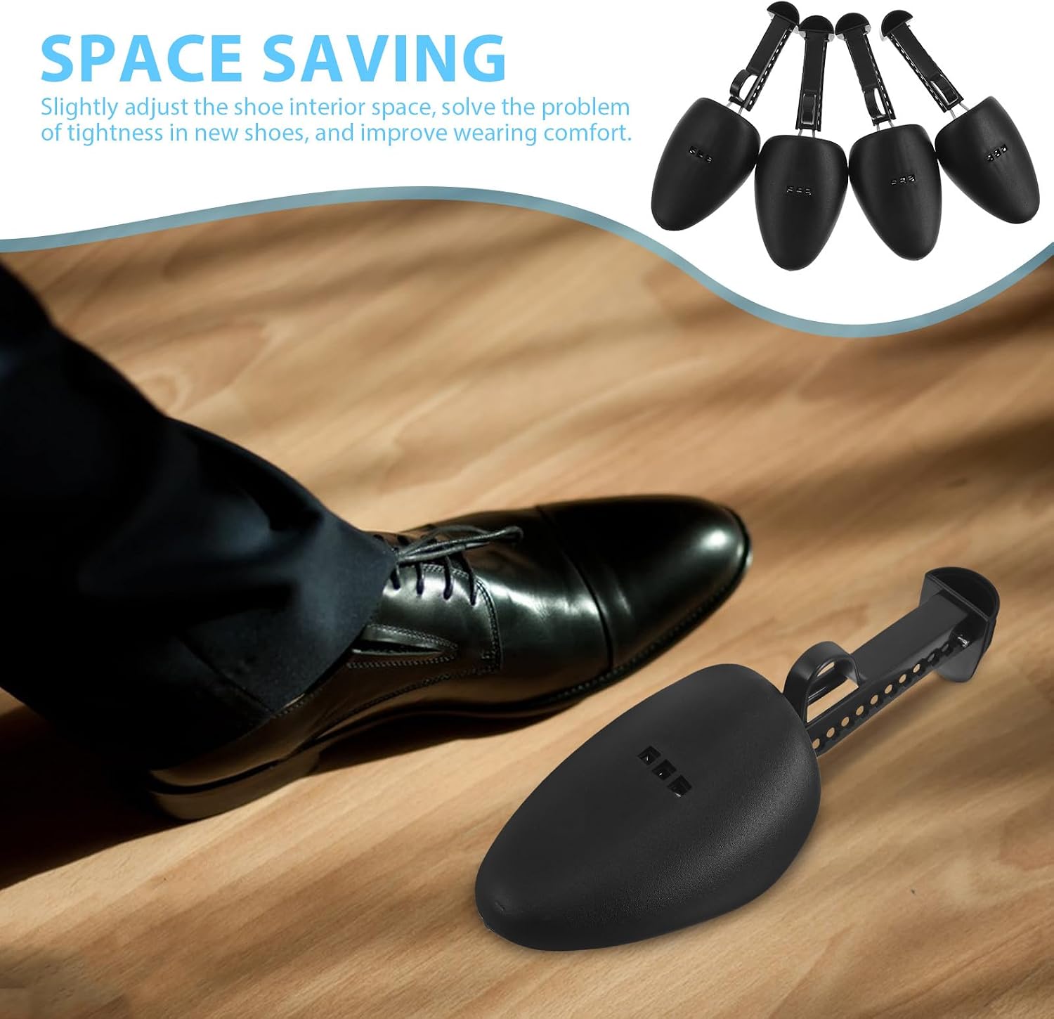 Men’s Adjustable Plastic Shoe Trees 2 Pairs Shoe Stretcher Wide Feet Support Form for Dress and Boots Prevent Wrinkles and Maintain Shape for Travel and Home Use