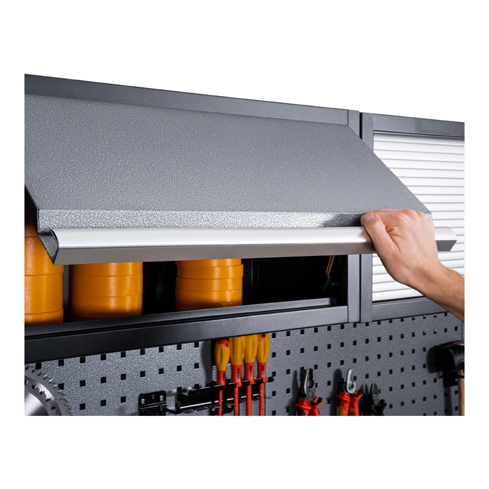 STIER Werkstatteinrichtung Basic, 6-teilig, modular, mit Lochwand und Multiplex-Arbeitsplatte, BxTxH 4235x460x2000mm