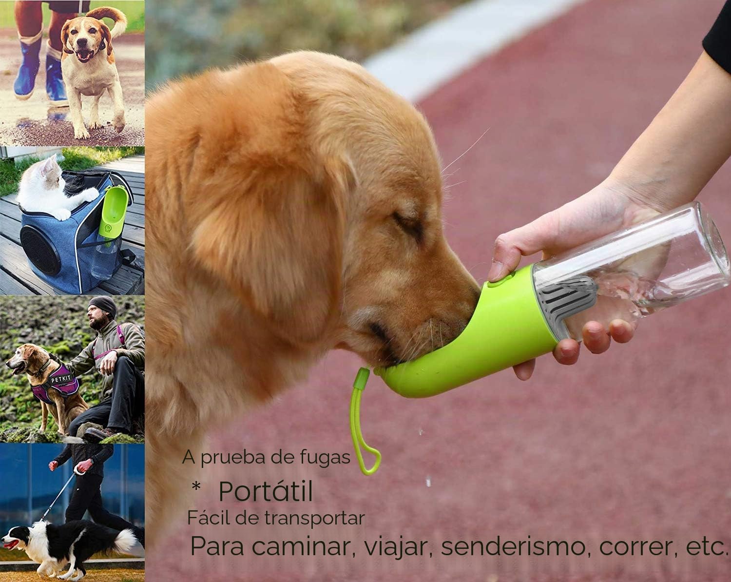 Botella de Agua para Perros para Caminar-Dispensador de Agua para Mascotas Moda Antibacterial portátil para Perros Viaje Botella para Beber Agua(Verde)