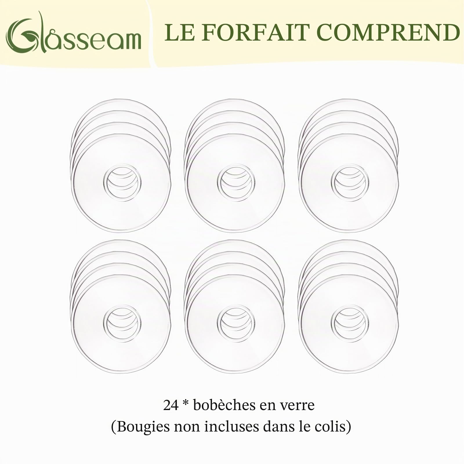 Glasseam Bougeoirs à Anneaux Transparents, Bougeoir à Bougie en Verre Bobeche Set De 24, Protecteur De Bougie Rond pour Bougeoirs De NoëL, Bougeoir à Bougie Bobeches pour Centre De Table De Mariage