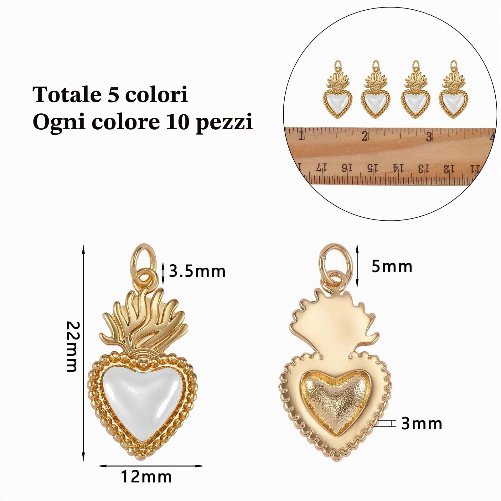 BEEFLYING 10 Pz Ciondolo ex Voto Sacro Cuore Smaltati in Metallo Placcato Oro Ciondoli Smaltati Pendenti con Risultati in Ottone per Gioielli Collana Bracciale Fare Forniture Artigianali,Bianco