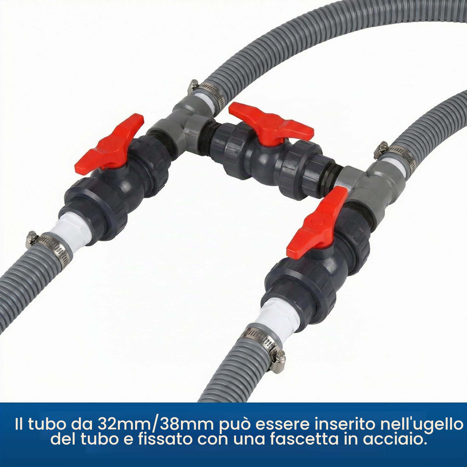 Set di valvola a 3 vie per piscina Bypass Ø 32/38 mm, compatibile con pompa di calore, riscaldamento solare e impianto di filtraggio a sabbia, per un controllo preciso dell'alimentazione