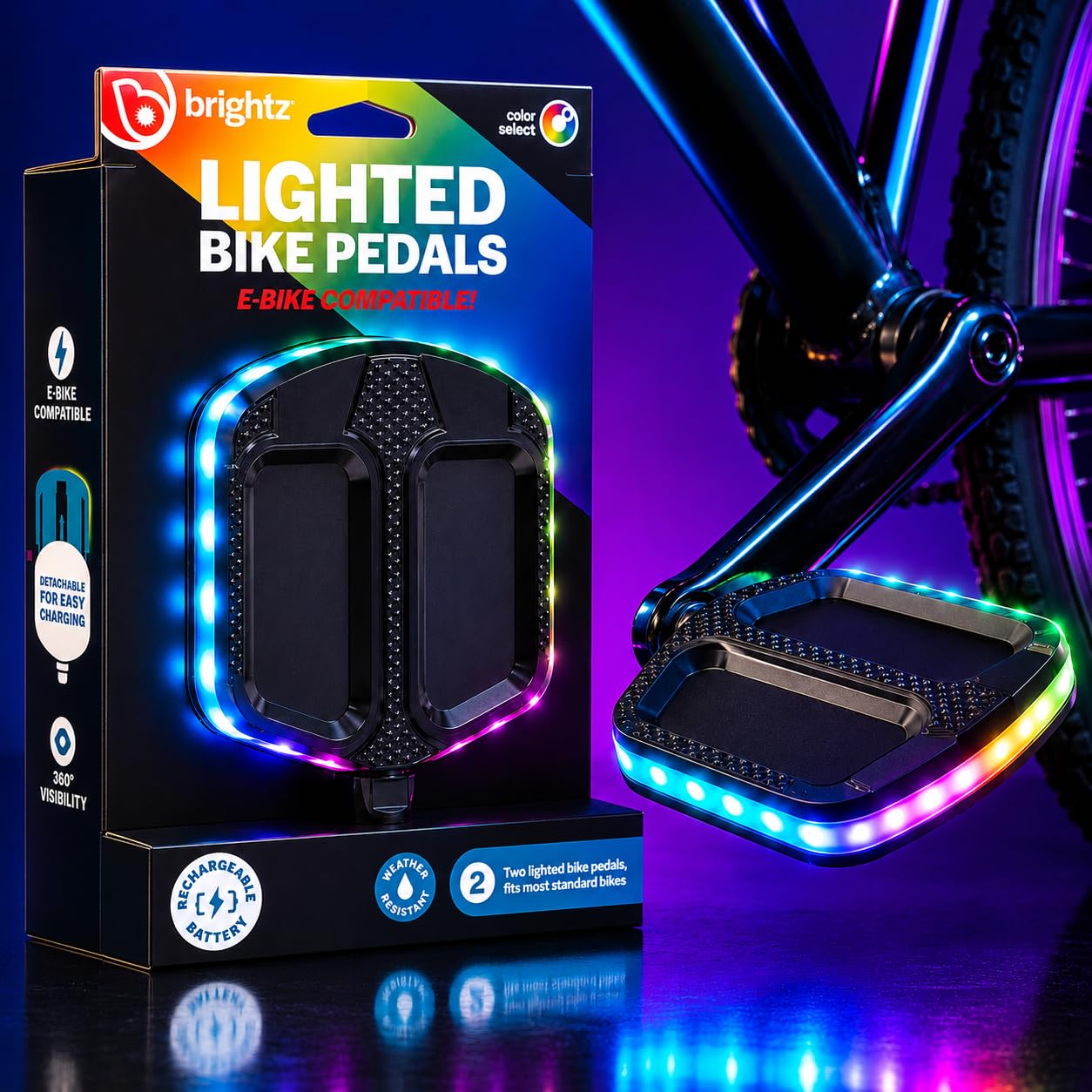 Brightz LED Light Up Bike Pedals, USB-C Rechargeable, 2-Pack